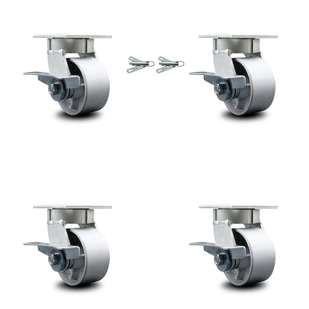 Service Caster 4 Inch Kingpinless Semi Steel Wheel Caster Brakes 2 Swivel Locks SCC, 4PK SCC-KP30S420-SSR-SLB-BSL-2-SLB-2